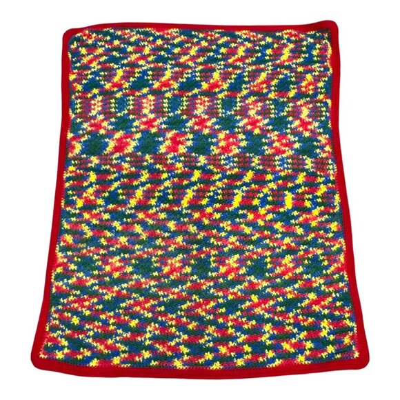 Handmade Crochet Afghan Throw Blanket Wheelchair Lap Red Border Primary Colors - Picture 2 of 4